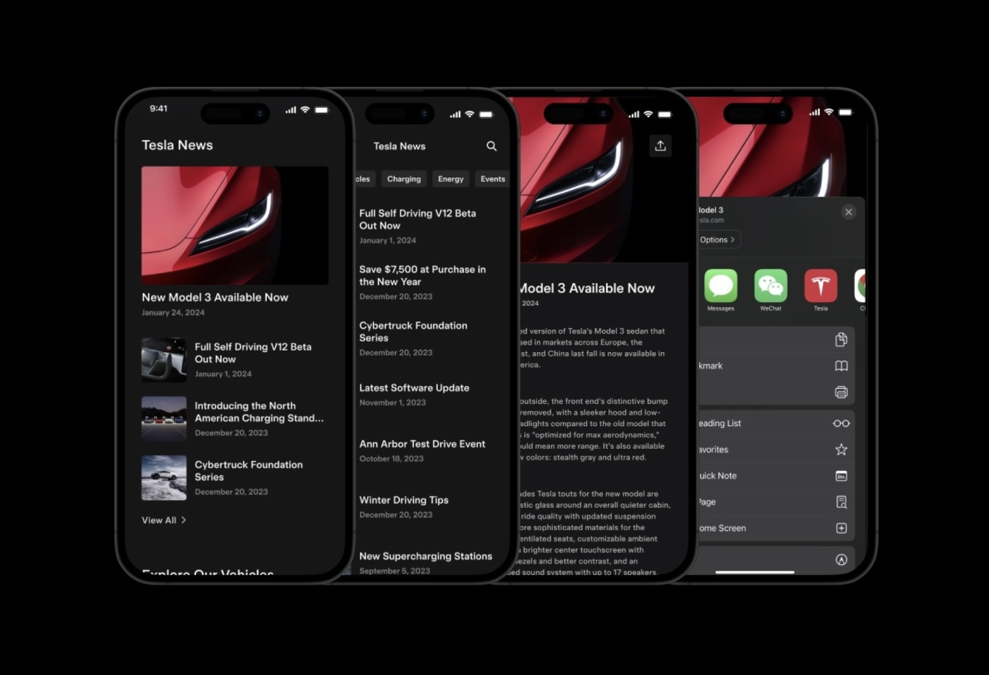 Tesla App Newsfeed